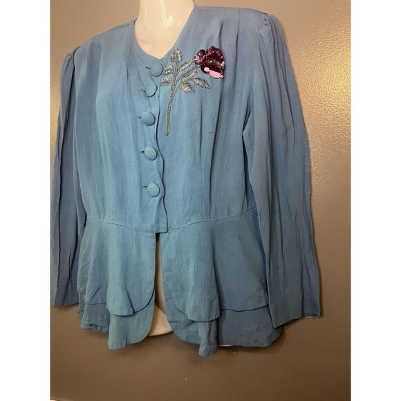 Vintage Phoenix Sportswear Jacket Womens Medium Large Light Blue Peplum Sequin - Picture 3 of 6